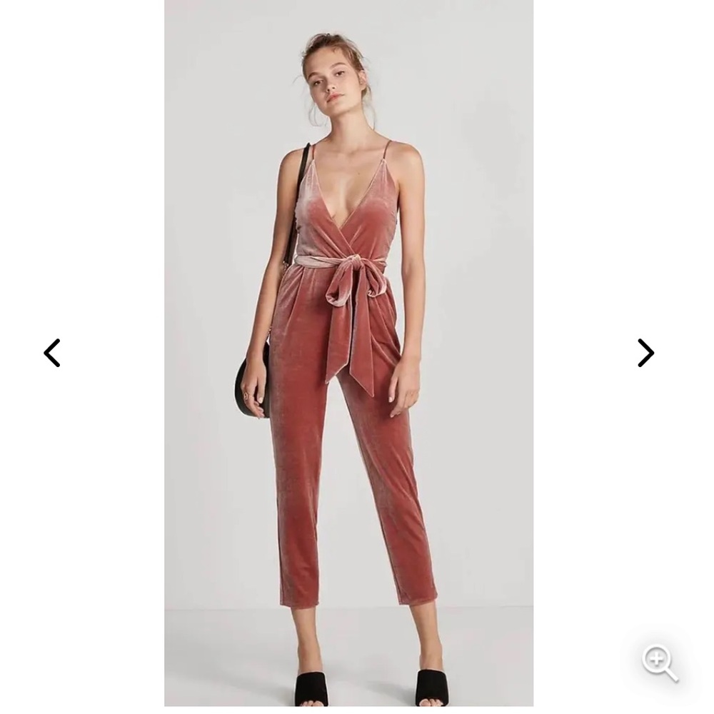 Express Blush Pink Velvet Jumpsuit with Deep V